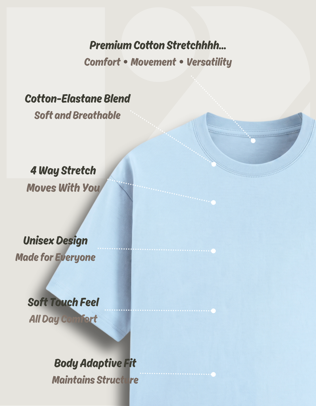Premium Cotton Stretch T-Shirt – Sea Blue