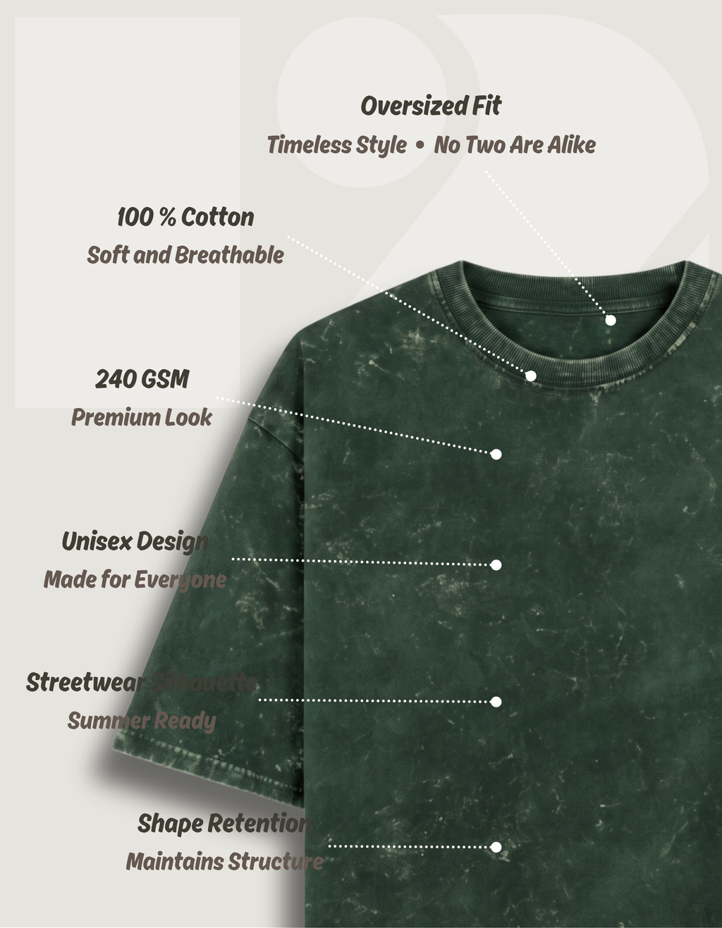 Unisex Acid Washed Oversized Tee - Bottle Green