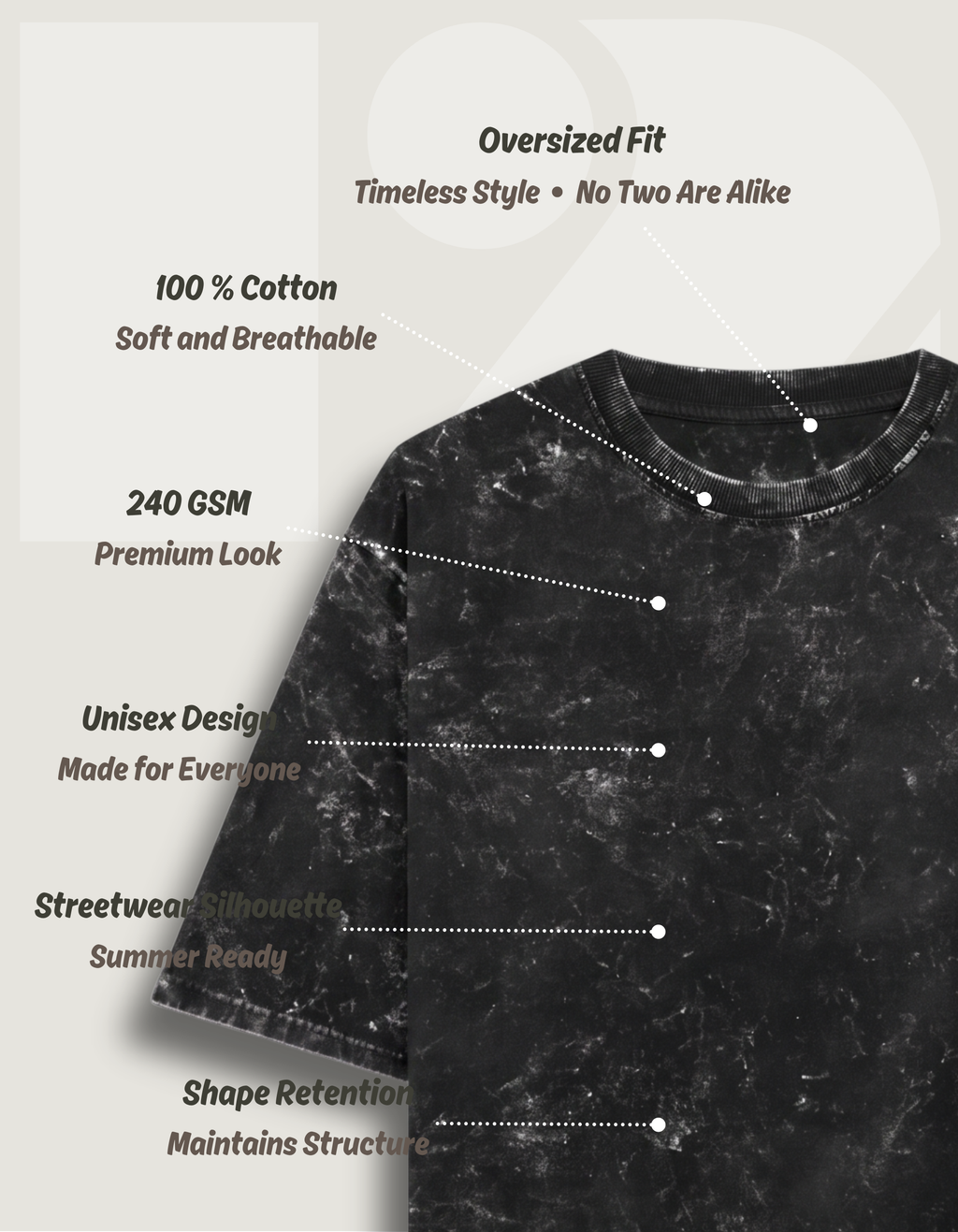 Unisex Acid Washed Oversized Tee - Black