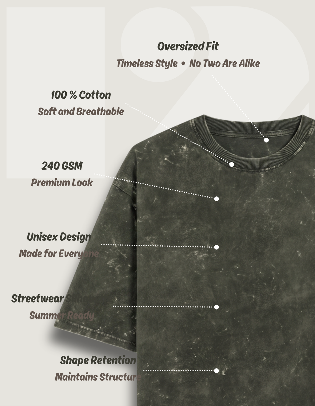 Unisex Acid Washed Oversized Tee - Olive Green