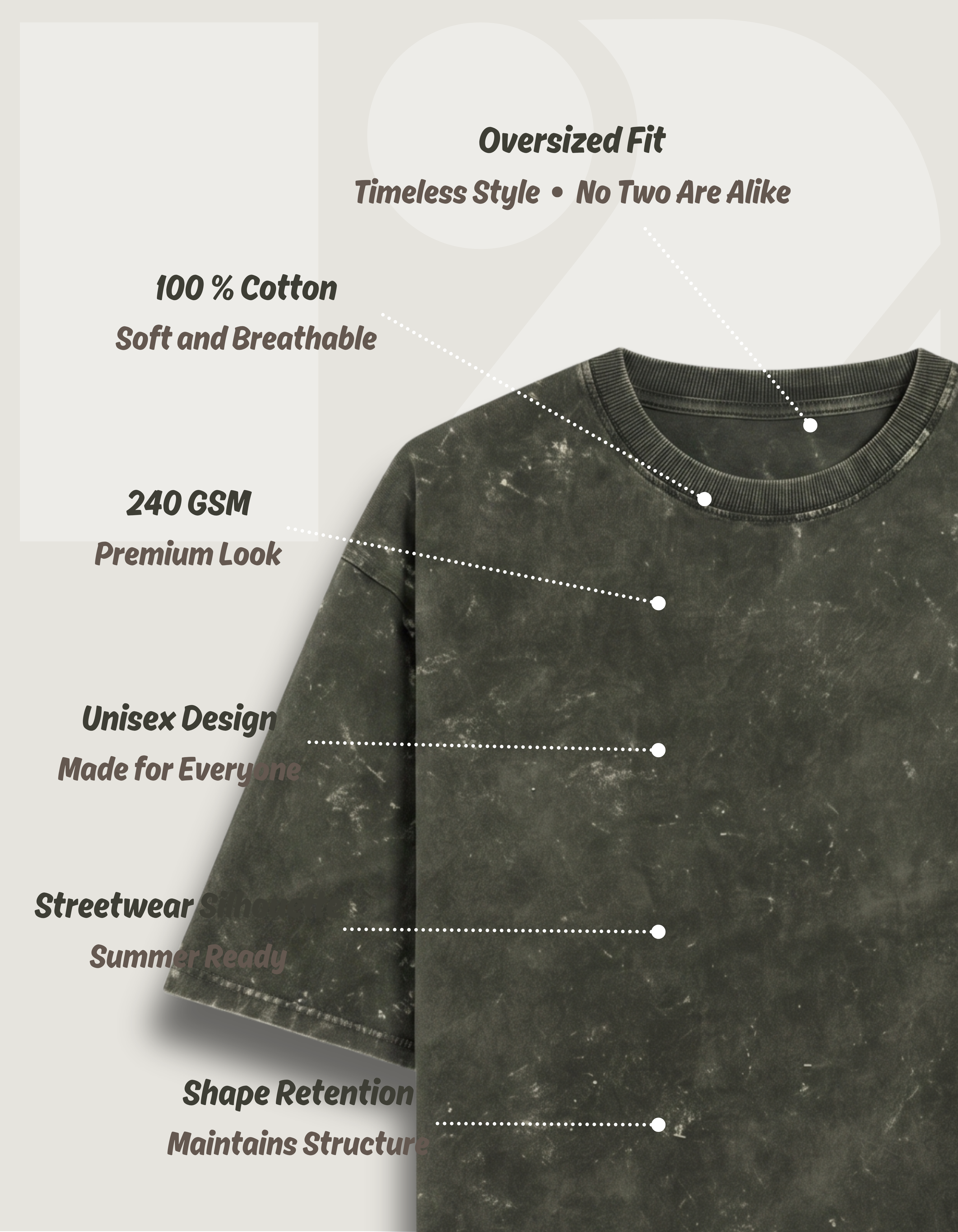 Unisex Acid Washed Oversized Tee - Olive Green