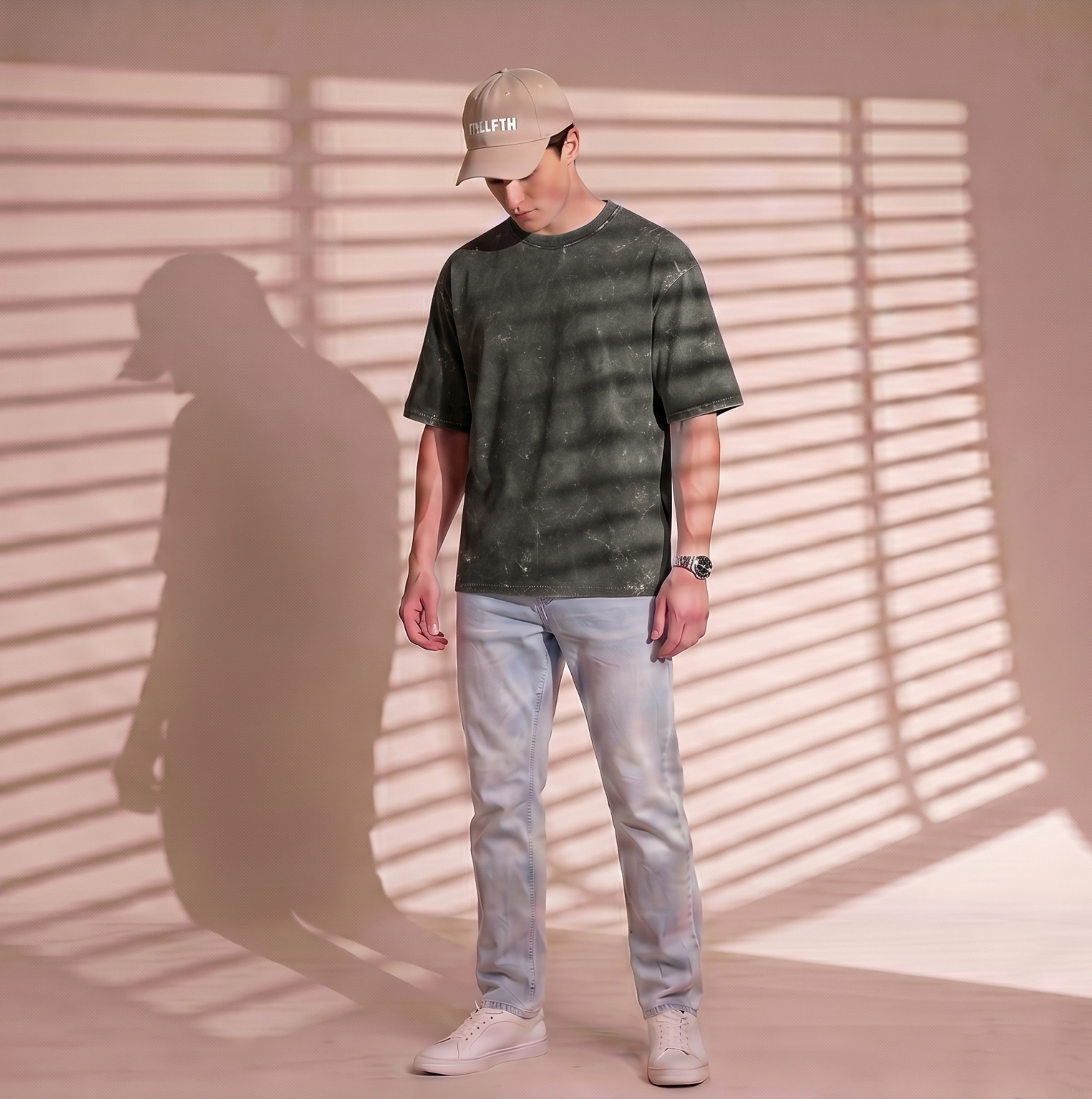 Unisex Acid Washed Oversized Tee - Olive Green